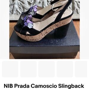Prada Black and Purple Floral Slingback Heels